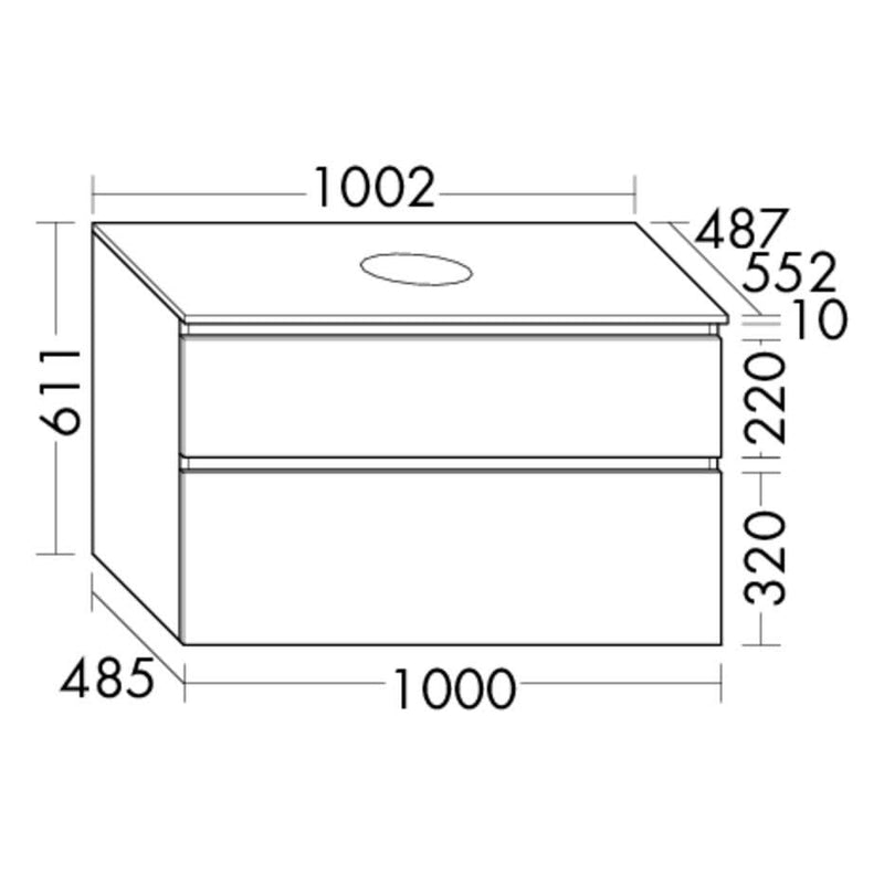 burgbad Lin20 meuble sous-vasque avec plaque console 100 cm, 2 tiroirs, découpe vasque au milieu