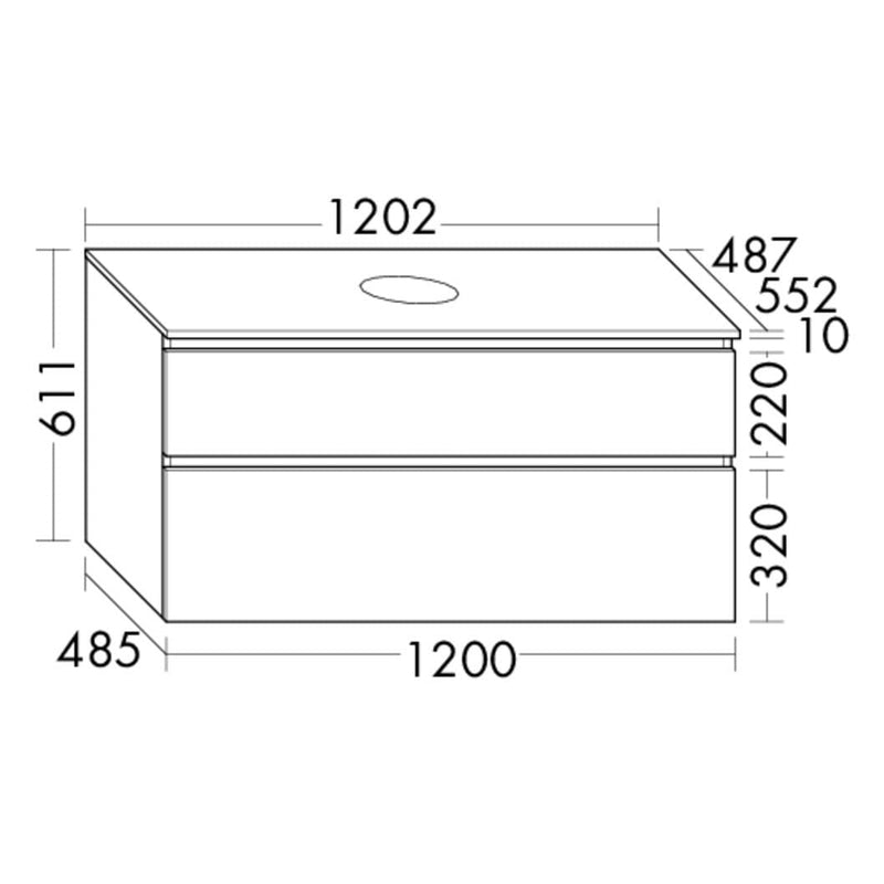 burgbad Lin20 meuble sous-vasque avec plaque console 120 cm, 2 tiroirs, découpe vasque au milieu