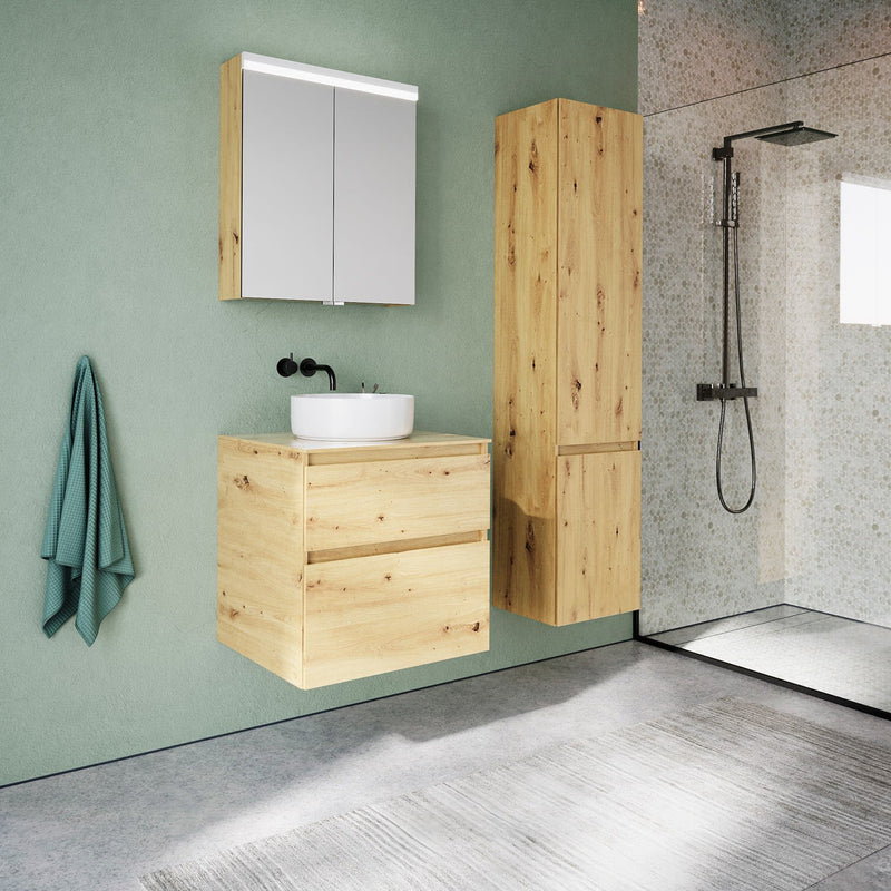 burgbad Lin20 meuble sous-vasque avec plaque console 60 cm, 2 tiroirs, découpe vasque au milieu