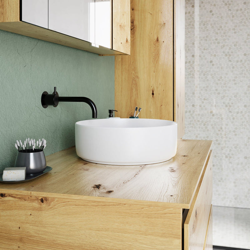 burgbad Lin20 meuble sous-vasque avec plaque console 100 cm, 2 tiroirs, découpe vasque au milieu