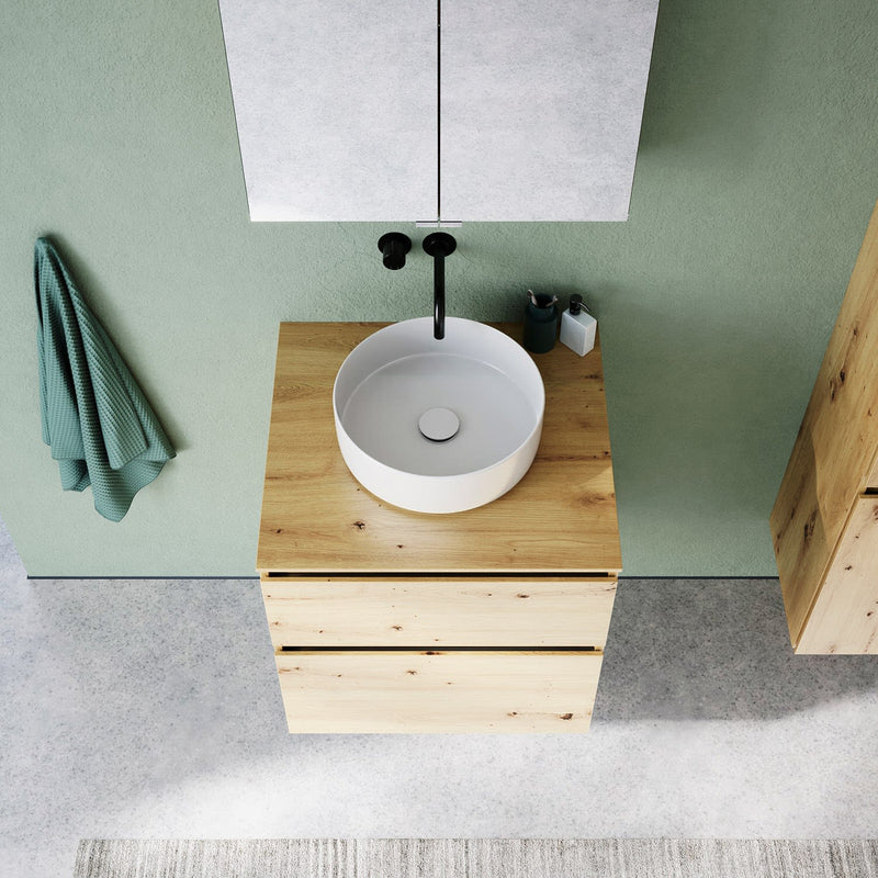 burgbad Lin20 meuble sous-vasque avec plaque console 60 cm, 2 tiroirs, découpe vasque au milieu