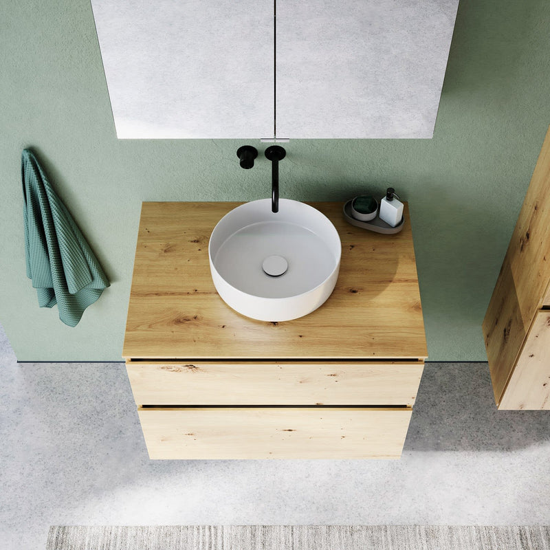 burgbad Lin20 meuble sous-vasque avec plaque console 80 cm, 2 tiroirs, découpe vasque au milieu