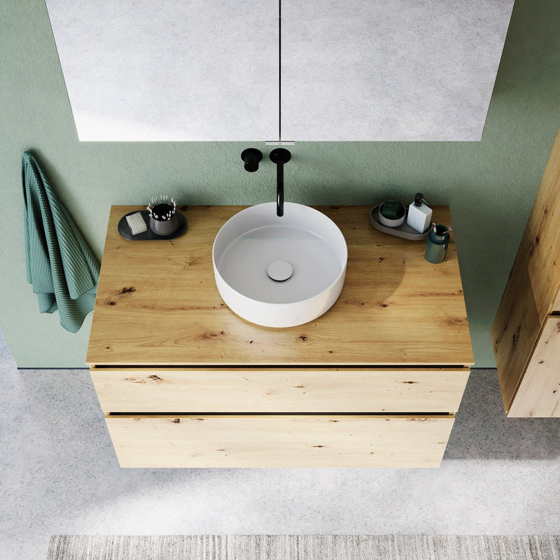 burgbad Lin20 meuble sous-vasque avec plaque console 100 cm, 2 tiroirs, découpe vasque au milieu