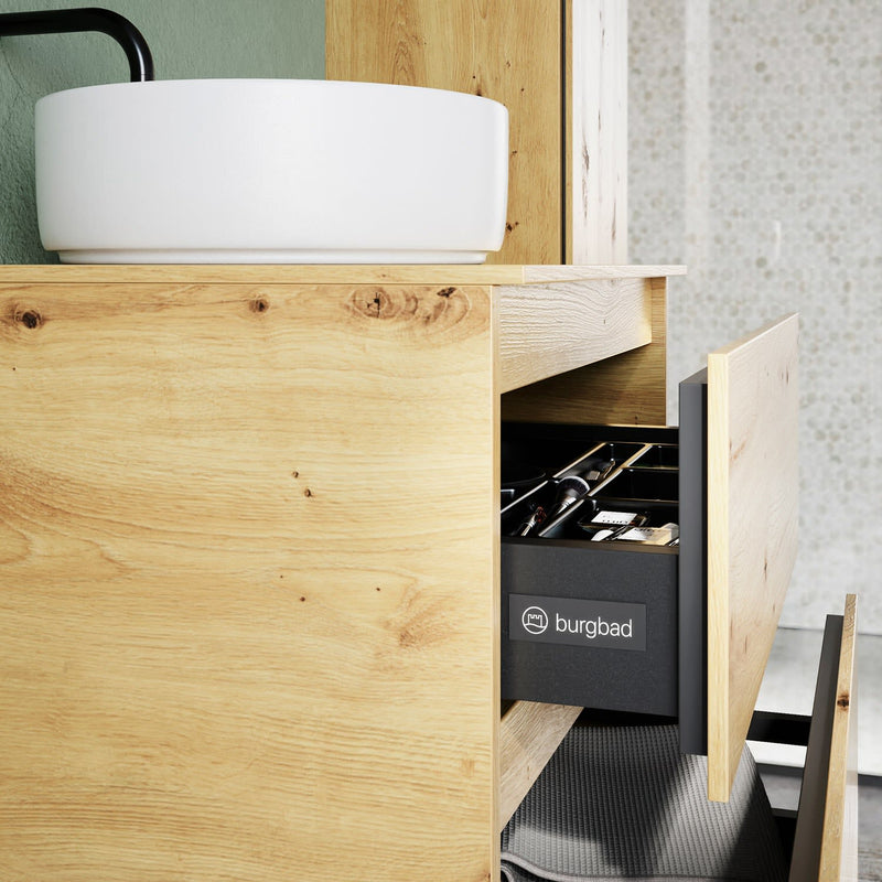 burgbad Lin20 meuble sous-vasque avec plaque console 60 cm, 2 tiroirs, découpe vasque au milieu