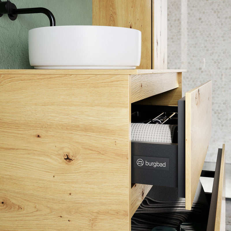 burgbad Lin20 meuble sous-vasque avec plaque console 80 cm, 2 tiroirs, découpe vasque au milieu