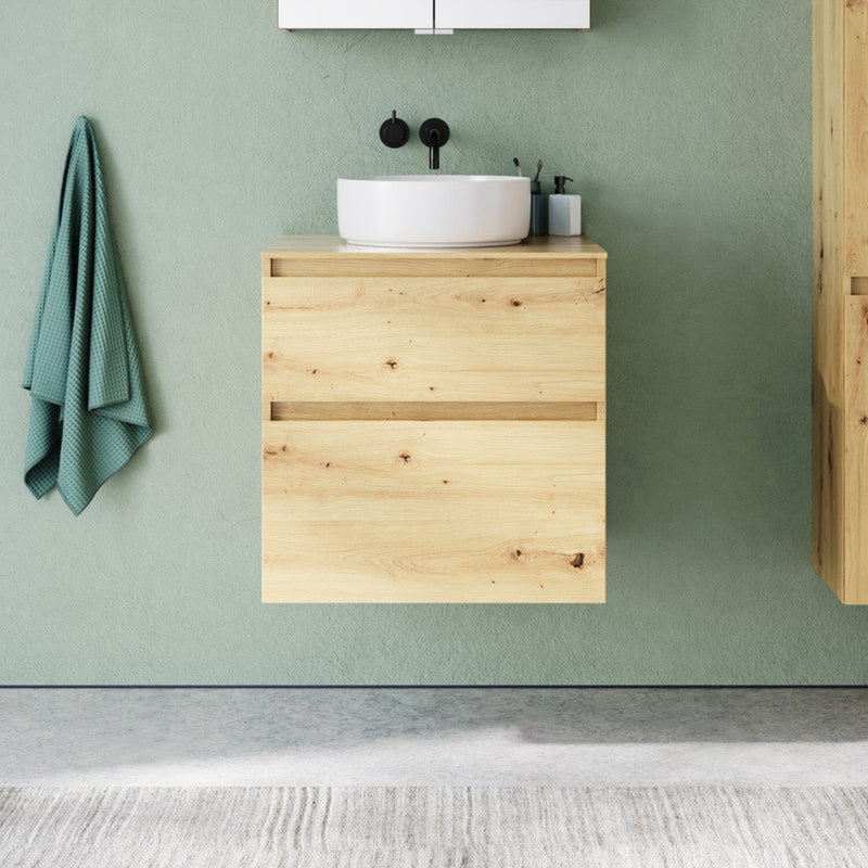 burgbad Lin20 meuble sous-vasque avec plaque console 60 cm, 2 tiroirs, découpe vasque au milieu