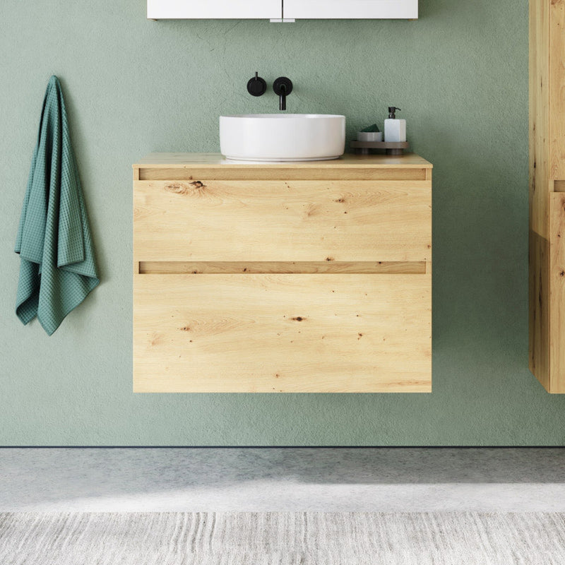 burgbad Lin20 meuble sous-vasque avec plaque console 80 cm, 2 tiroirs, découpe vasque au milieu
