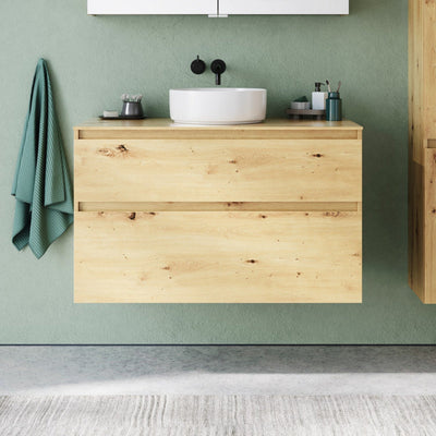 burgbad Lin20 meuble sous-vasque avec plaque console 100 cm, 2 tiroirs, découpe vasque au milieu