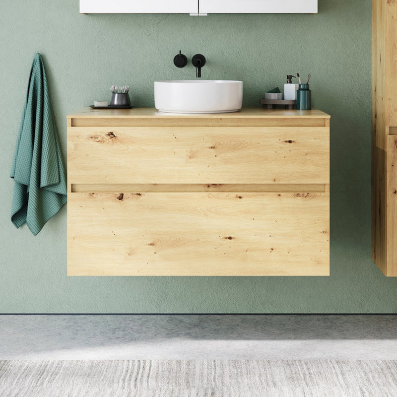 burgbad Lin20 meuble sous-vasque avec plaque console 100 cm, 2 tiroirs, découpe vasque au milieu
