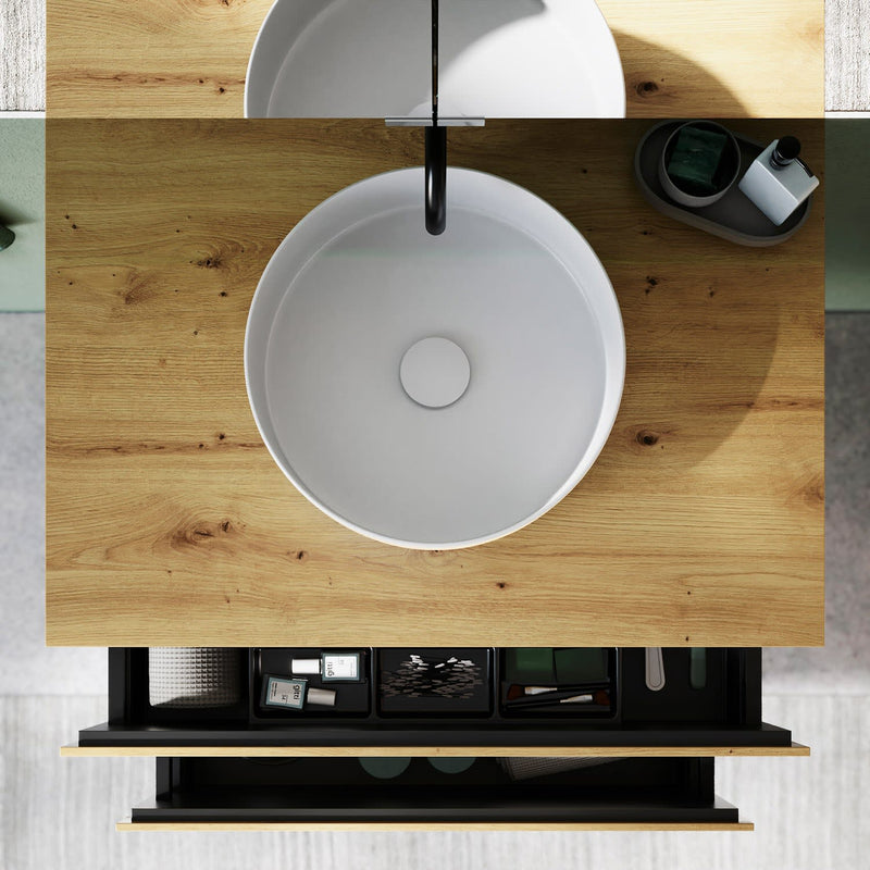 burgbad Lin20 meuble sous-vasque avec plaque console 80 cm, 2 tiroirs, découpe vasque au milieu