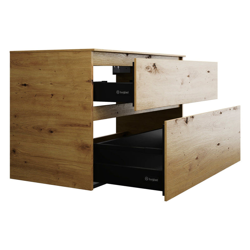 burgbad Lin20 meuble sous-vasque avec plaque console 100 cm, 2 tiroirs, découpe vasque au milieu