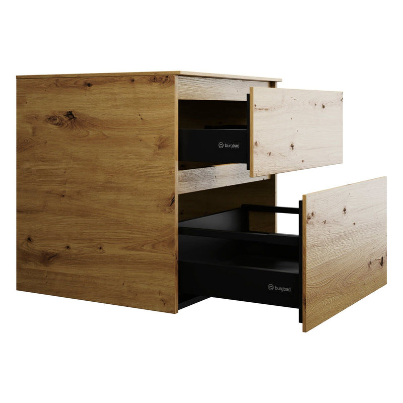 burgbad Lin20 meuble sous-vasque avec plaque console 60 cm, 2 tiroirs, découpe vasque au milieu