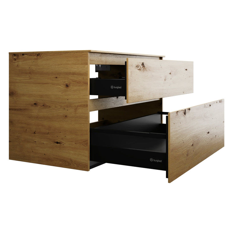 burgbad Lin20 meuble sous-vasque avec plaque console 100 cm, 2 tiroirs, découpe vasque au milieu