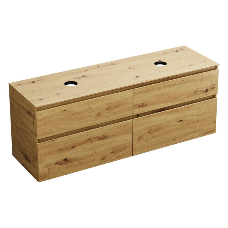 burgbad Lin20 meuble sous-vasque avec plaque console 160 cm, 4 tiroirs, découpe vasque à gauche et à droite