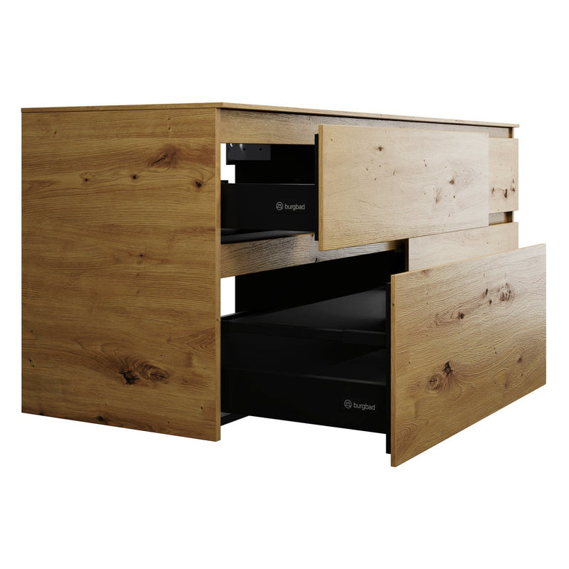 burgbad Lin20 meuble sous-vasque avec plaque console 160 cm, 4 tiroirs, découpe vasque à gauche et à droite