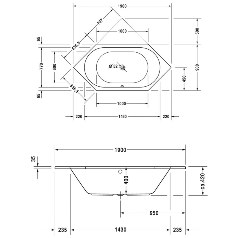 Baignoire hexagonale Duravit D-Code