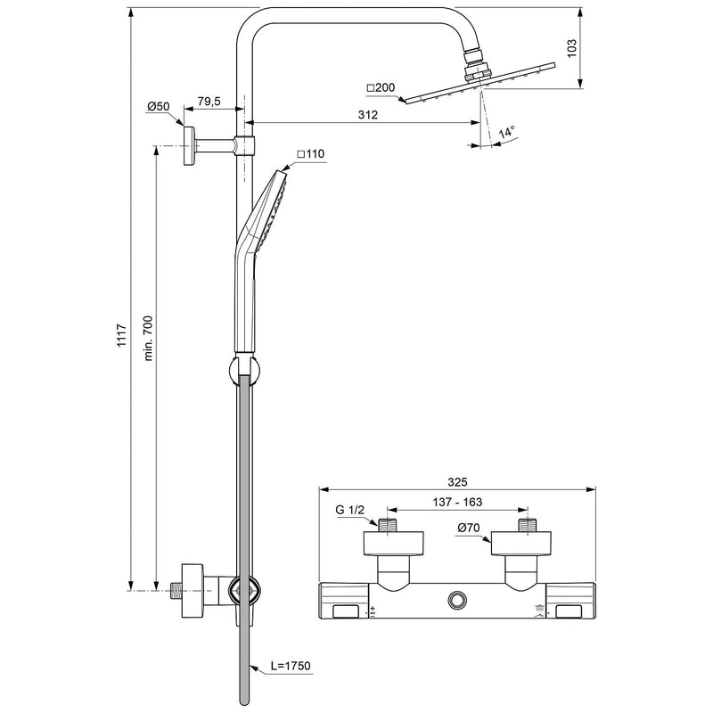 Système de douche apparent Ideal Standard CeraTherm T100