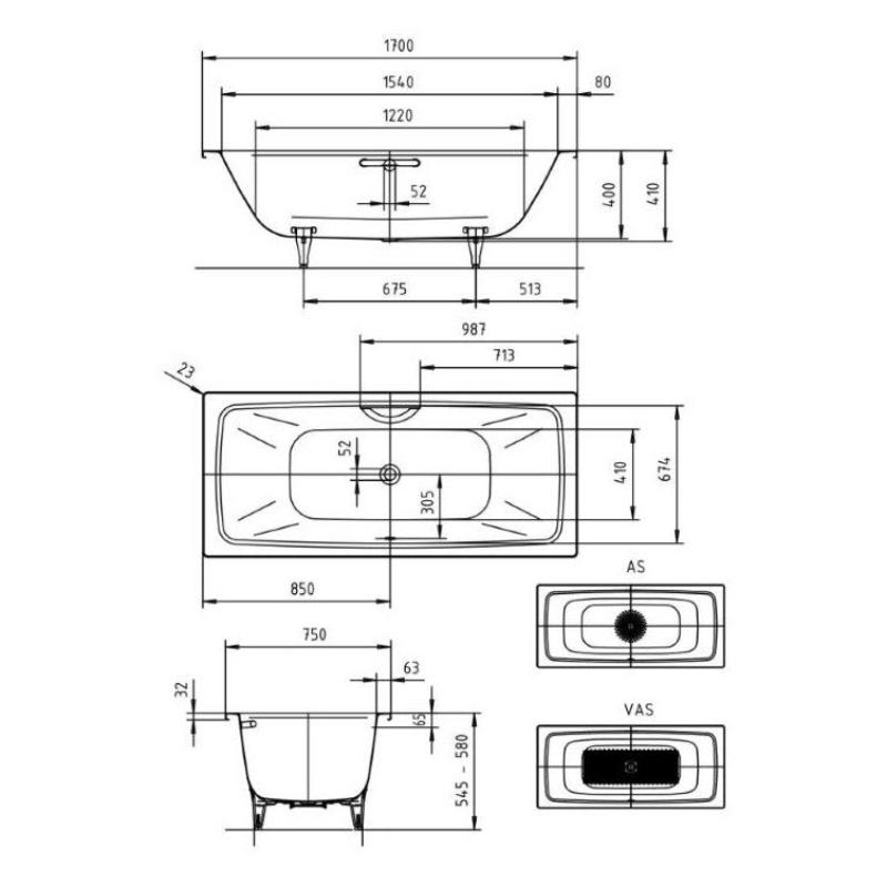Kaldewei CAYONO DUO Mod.724 baignoire 170 x 75 cm