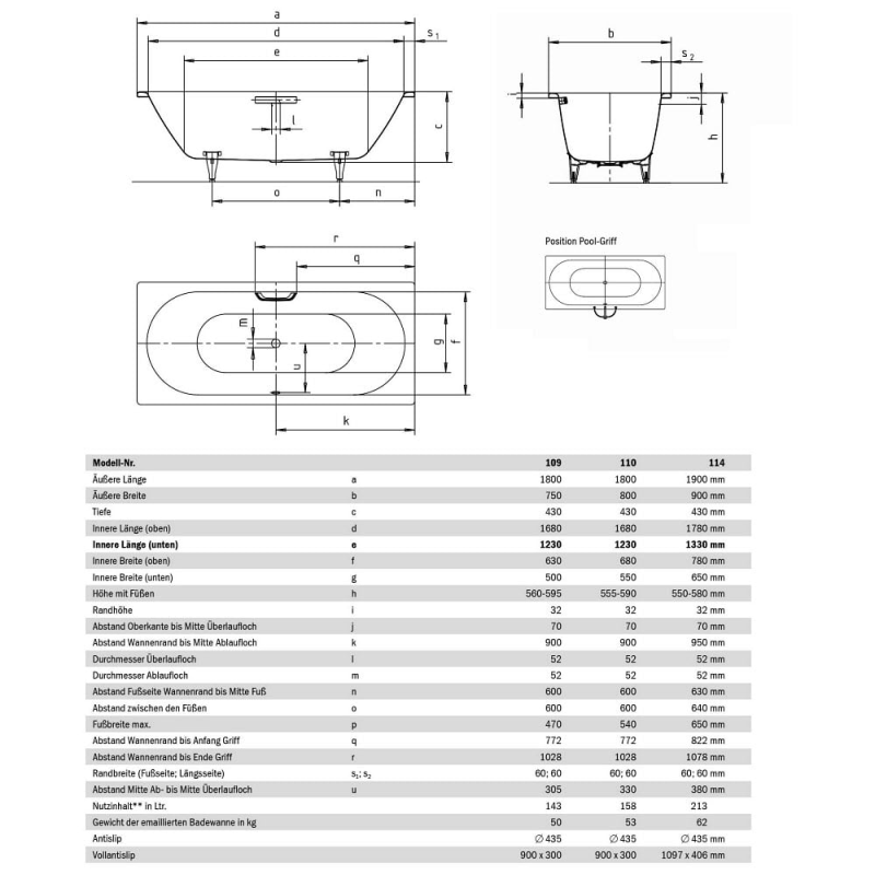Baignoire Kaldewei Classic Duo 110 180 x 80 cm