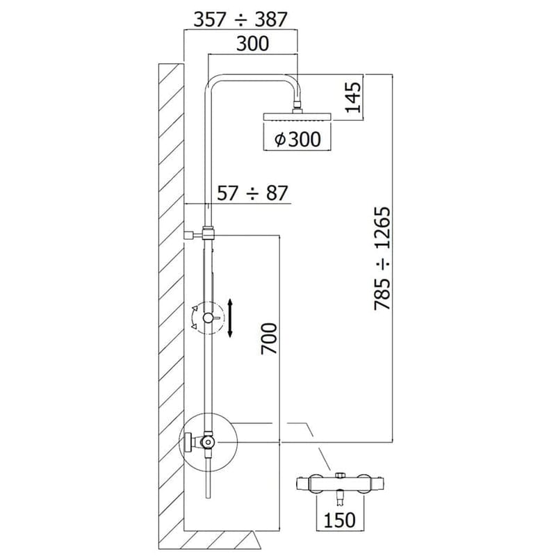 Système de douche apparent KRONENBACH avec thermostat et douche de tête