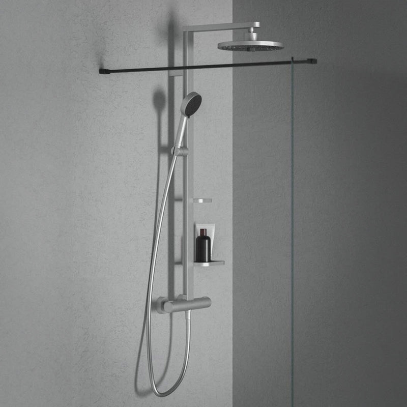 Système de douche Ideal Standard Alu+ avec thermostat de douche Ceratherm, 2 étagères, douchette à main 2 fonctions et douche de tête 2 fonctions