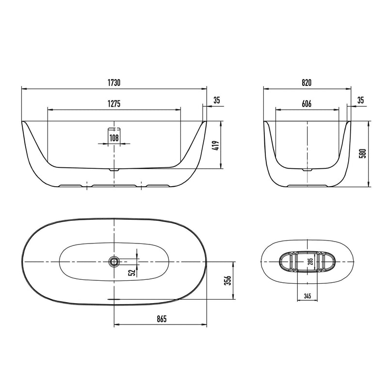 Kaldewei MEISTERSTÜCK OYO DUO Mod. 1051-4034 baignoire 173 x 82 cm, avec trop-plein et couvercle de vidange émaillé