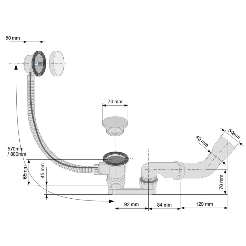 Bonde de baignoire et trop-plein universelle KRONENBACH Krontec
