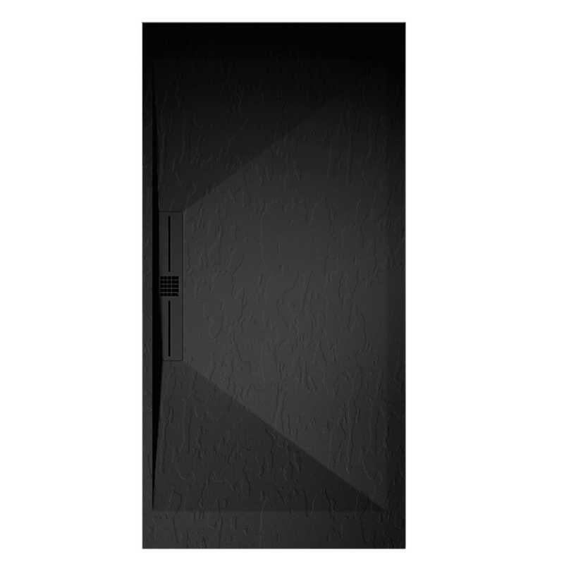 Receveur de douche extra plat EDIS en résine surface ardoisée noir - grille noire - Le Monde du Bain