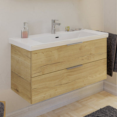 Meuble sous-vasque Steinkamp Living 2.0 95 cm avec meuble sous-vasque Villeroy & Boch Subway 3.0 100 cm avec trop-plein