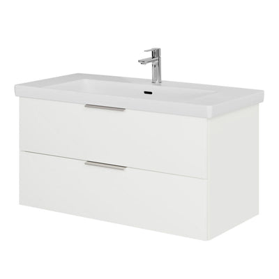 Meuble sous-vasque Steinkamp Living 2.0 95 cm avec meuble sous-vasque Villeroy & Boch Subway 3.0 100 cm avec trop-plein