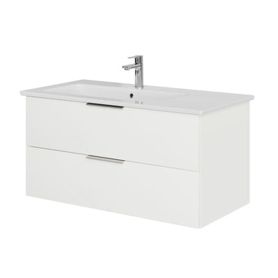 Steinkamp Living 2.0 meuble sous-vasque 95 cm avec meuble sous-vasque Villeroy & Boch Venticello 100 cm CeramicPlus avec trop-plein, vasque à gauche