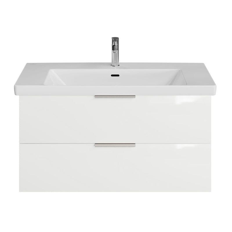 Meuble sous-vasque Steinkamp Living 2.0 95 cm avec meuble sous-vasque Villeroy & Boch Subway 3.0 100 cm avec trop-plein
