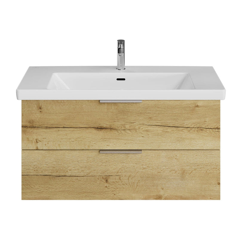 Meuble sous-vasque Steinkamp Living 2.0 95 cm avec meuble sous-vasque Villeroy & Boch Subway 3.0 100 cm avec trop-plein