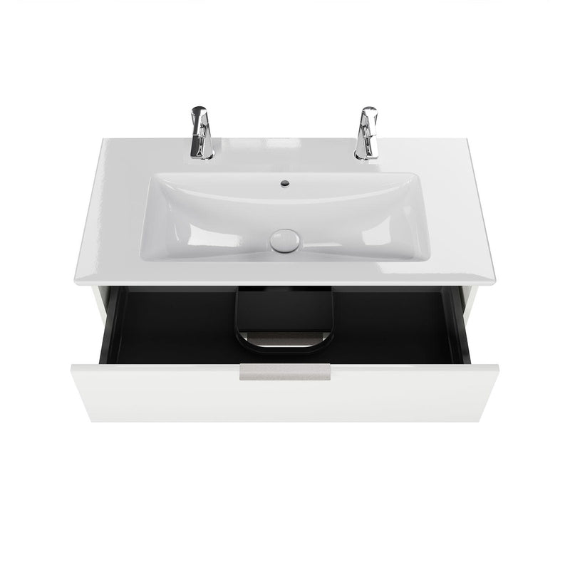 Meuble sous-vasque Steinkamp Living 2.0 95 cm avec meuble sous-vasque Villeroy & Boch Venticello 100 cm avec trop-plein et 2 trous de robinetterie