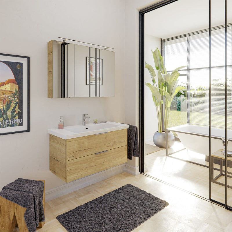 Meuble sous-vasque Steinkamp Living 2.0 95 cm avec meuble sous-vasque Villeroy & Boch Subway 3.0 100 cm avec trop-plein