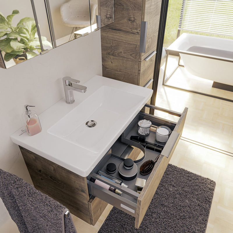 Meuble sous-vasque Steinkamp Living 2.0 95 cm avec meuble sous-vasque Villeroy & Boch Subway 3.0 100 cm sans trop-plein