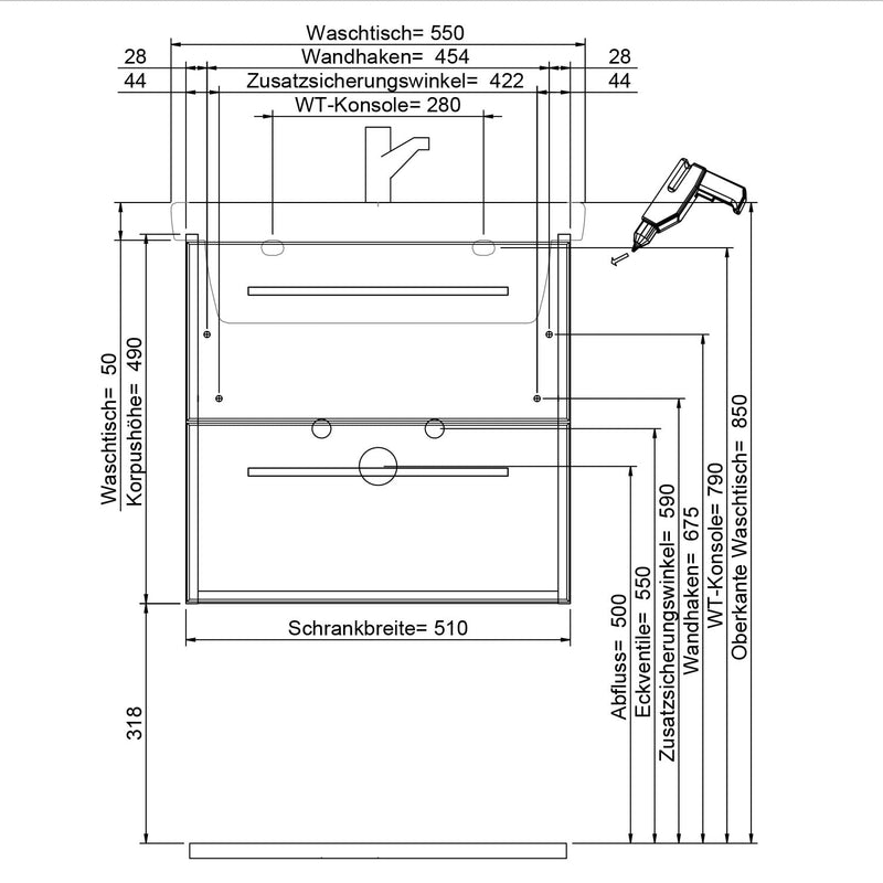 Steinkamp Living 2.0 meuble sous-vasque 51 cm pour Villeroy & Boch Subway 3.0 meuble sous-vasque 55 cm