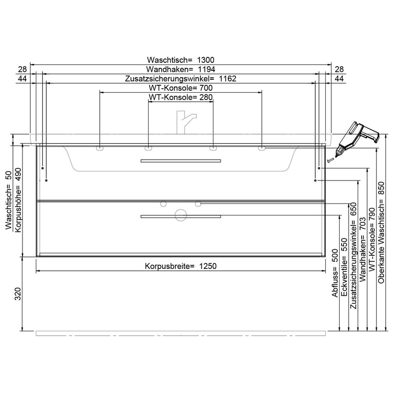 Steinkamp Living 2.0 meuble sous-vasque 125 cm pour Villeroy & Boch Subway 3.0 meuble sous-vasque 130 cm
