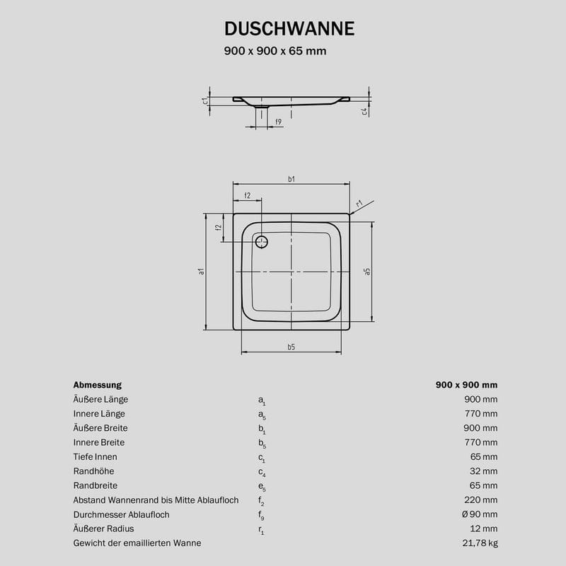 STUROTEC Receveur de douche plat Sturo 90 x 90 x 6,5 cm
