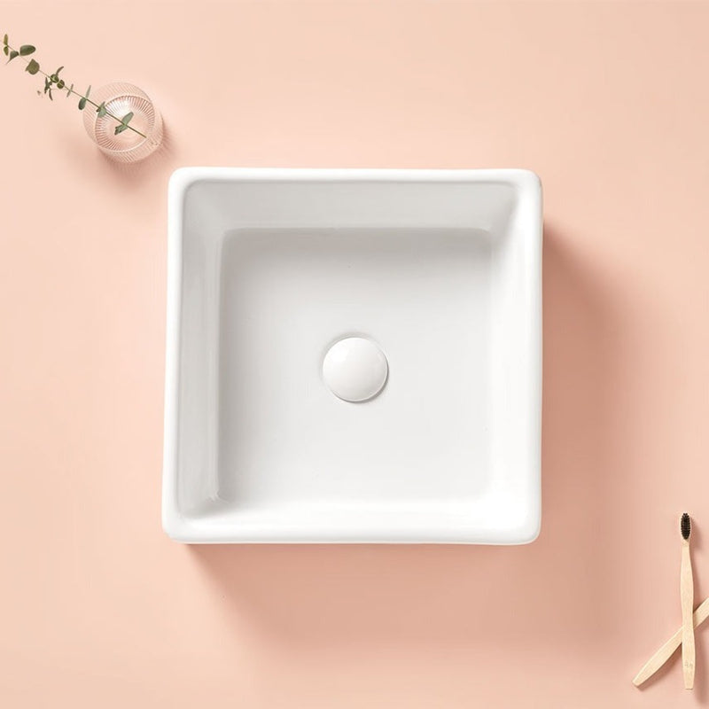 Vasque à poser carrée en céramique CAGLIARY blanc - Le Monde du Bain