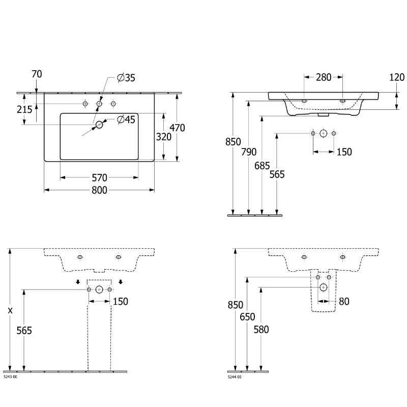 Ensemble meuble Living 2.0 avec vasque Subway 3.0 80 cm sans trop-plein ni trou de robinetterie, blanc