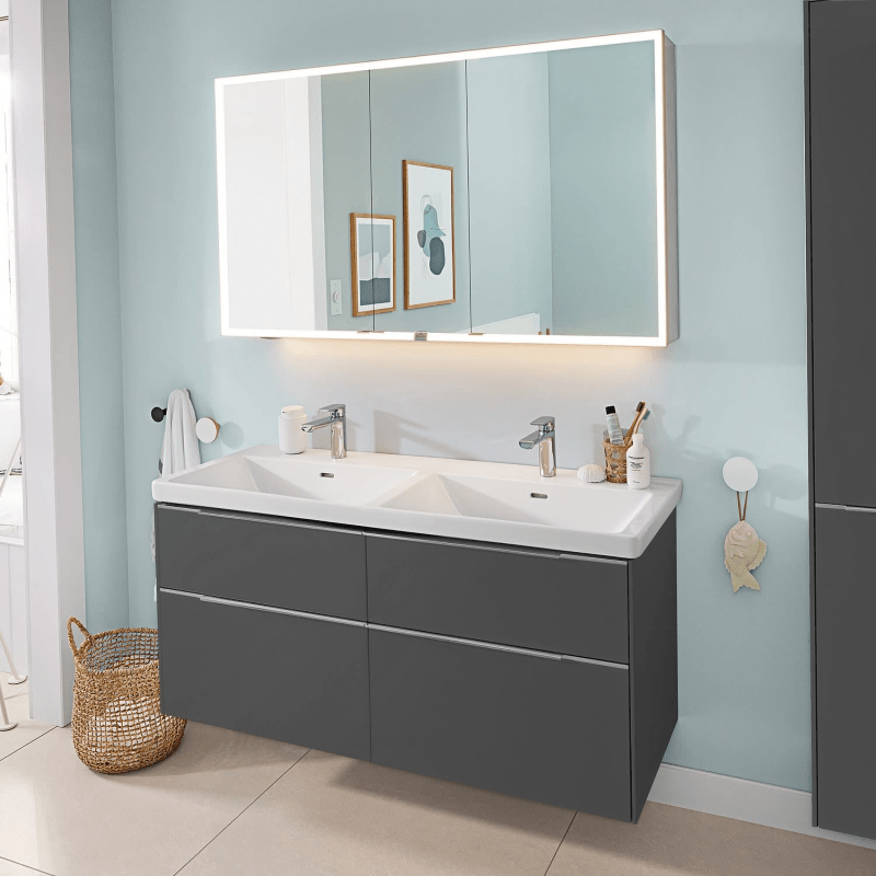 Villeroy & Boch Subway 3.0 meuble double vasque 130 cm, avec 2 trous de robinetterie, avec trop-plein