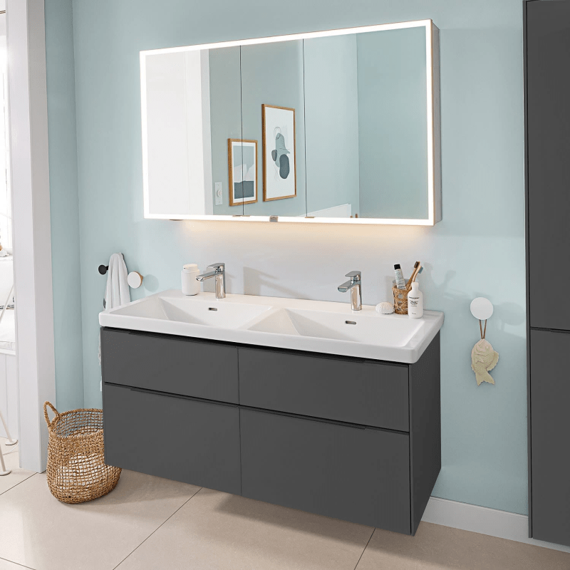 Villeroy & Boch Subway 3.0 meuble double vasque 130 cm, avec 2 trous de robinetterie, avec trop-plein