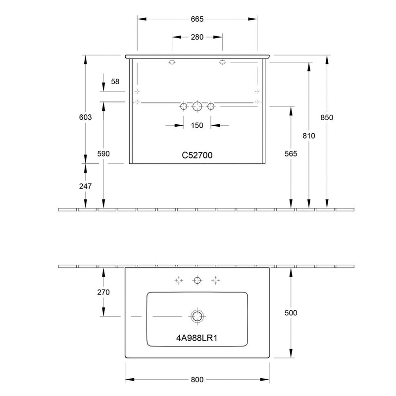 Villeroy & Boch Finero meuble sous-vasque 80 cm avec meuble sous-vasque, 2 compartiments coulissants