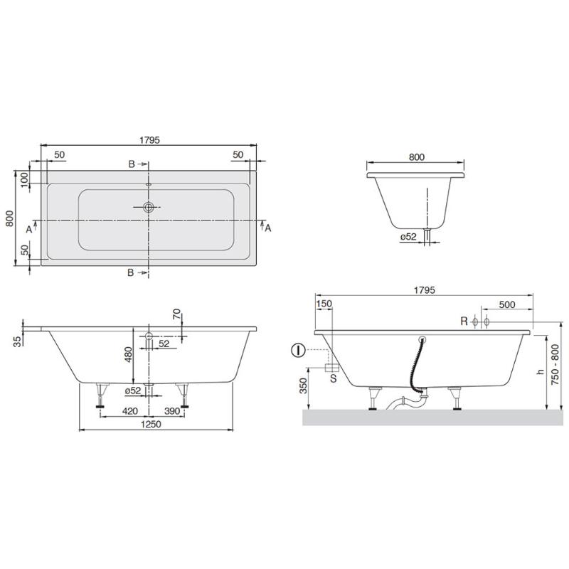 Villeroy & Boch Subway Duo baignoire 180 x 80 cm