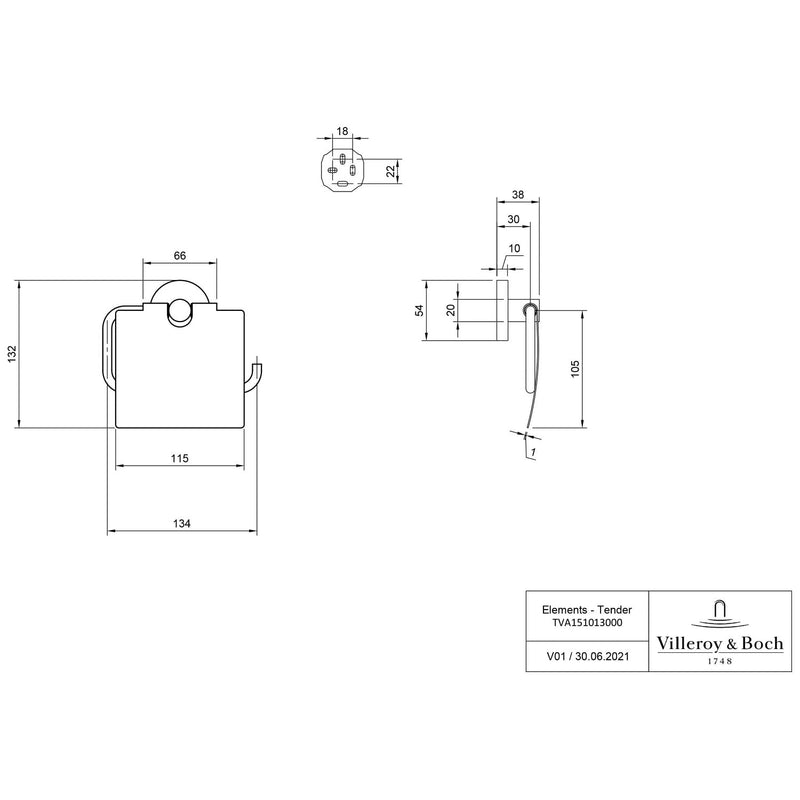 Villeroy & Boch Elements - Porte-papier toilette Tender avec couvercle