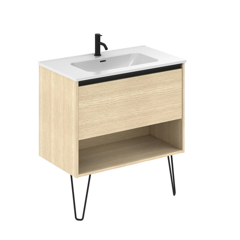 Meuble salle de bain simple vasque YOKO largeur 80 cm, chêne sablé - Le Monde du Bain