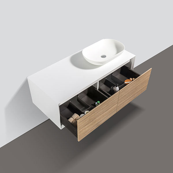 Meuble salle de bain pour vasque à poser PALIO largeur 120 cm, blanc mat / chêne clair