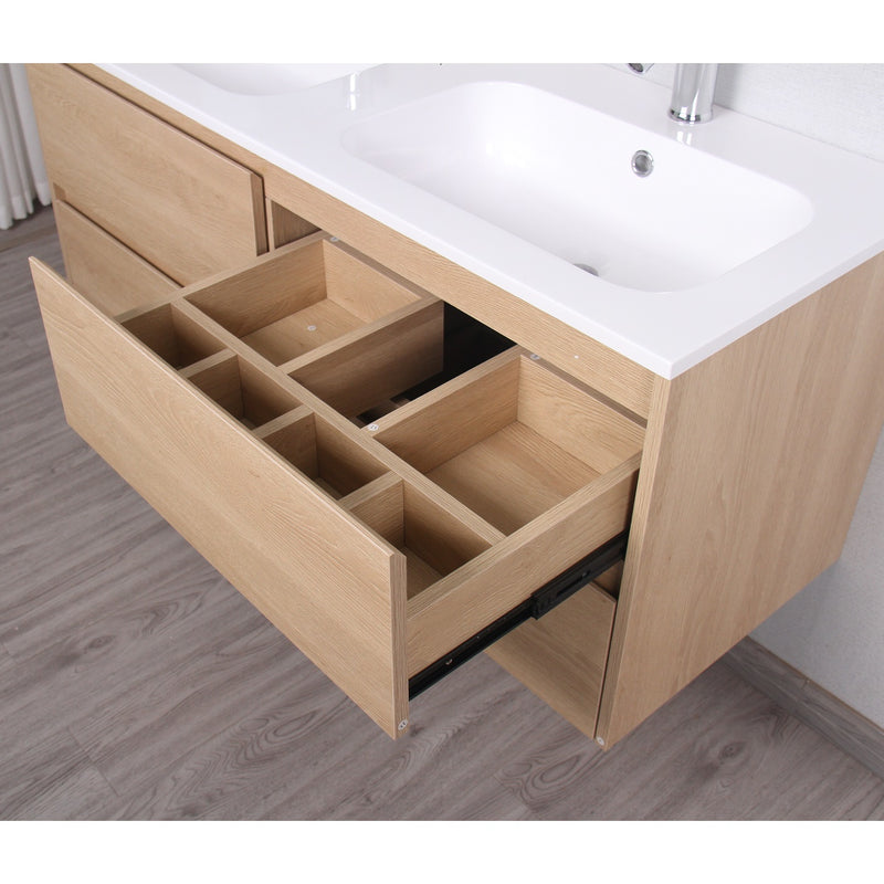 Meuble salle de bain design double vasque FORTINA largeur 120 cm, chêne clair