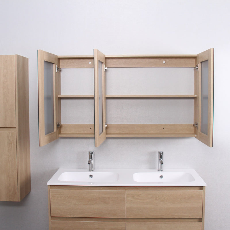 Armoire de toilette bloc-miroir FORTINA largeur 120 cm chêne clair